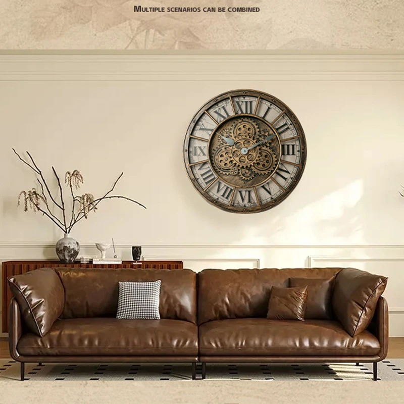 Rotating Gear Wall Clock 46cm Tianji Star Retro Home Decorative Wall Clock Stylish Silent Scanning Movement Quartz Wall Clocks