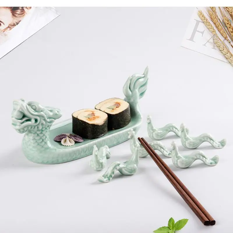 Cartoon Ceramic Dragon Chopstick Rest and Phoenix Set Table Decoration Tableware Storage