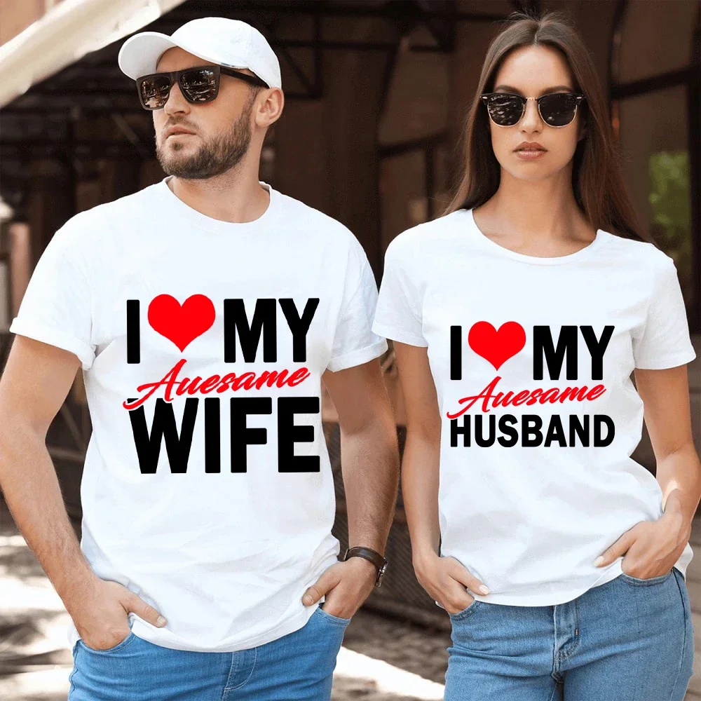 I Love My Awesome Wife Husband T Shirts Honeymoon Couple Outfits Dating Couples Anniversary Gifts Men Women Tee Shirt Oversize