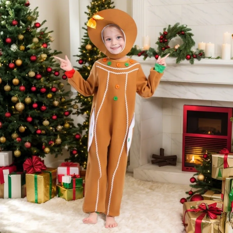 

New Children's Cosplay Performance Costumes Christmas Costumes Gingerbread Man Cartoon Modeling Party Performance Suit