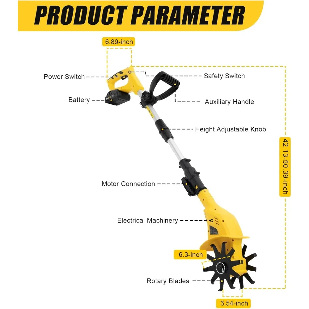 무선 정원 경운기 배터리 구동 잔디밭 농장 텔레스코픽 파워 경운기 도구 (토양 혼합 또는 잔디 재씨앗 파종용)