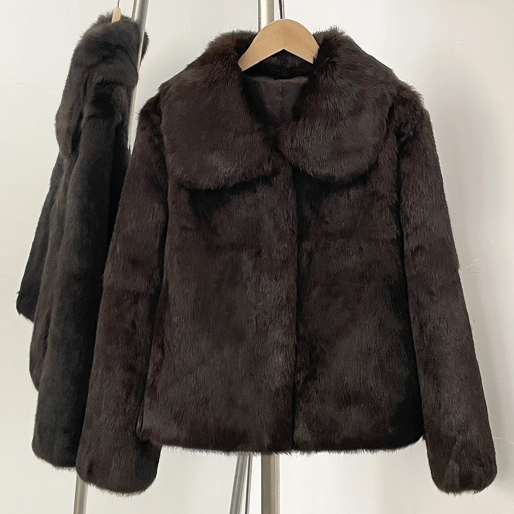 2025 novo curto natural jaqueta de pele de coelho outono inverno roupas femininas moda digna quente casaco de pele real feminino outerwear senhora