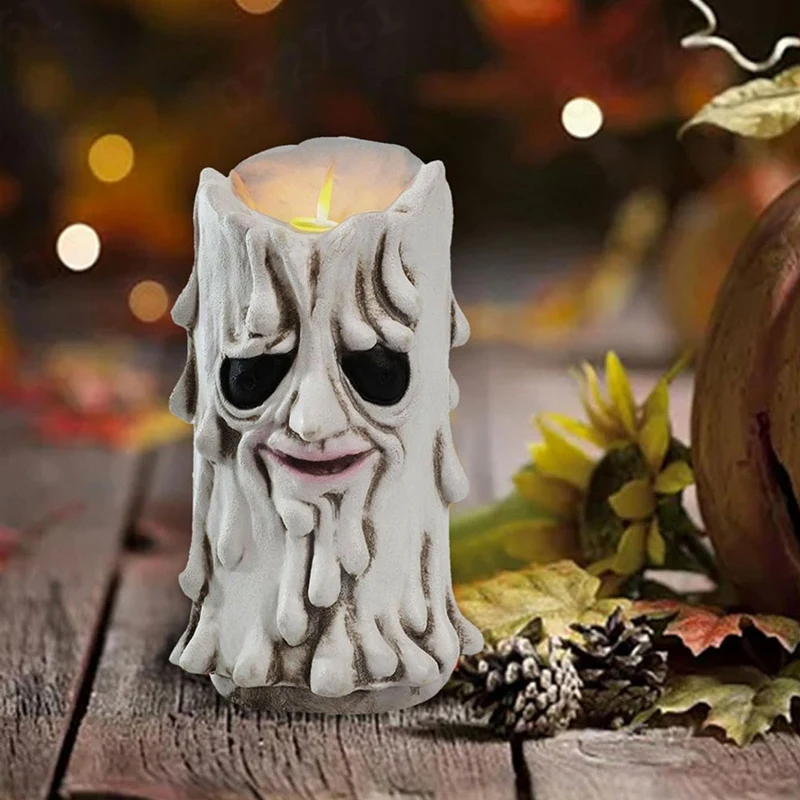 2PCS Halloween Flameless Candles Lamp Horror Spooky Ghost Flameless Candle Halloweenparty Indoor & Outdoor Decoration