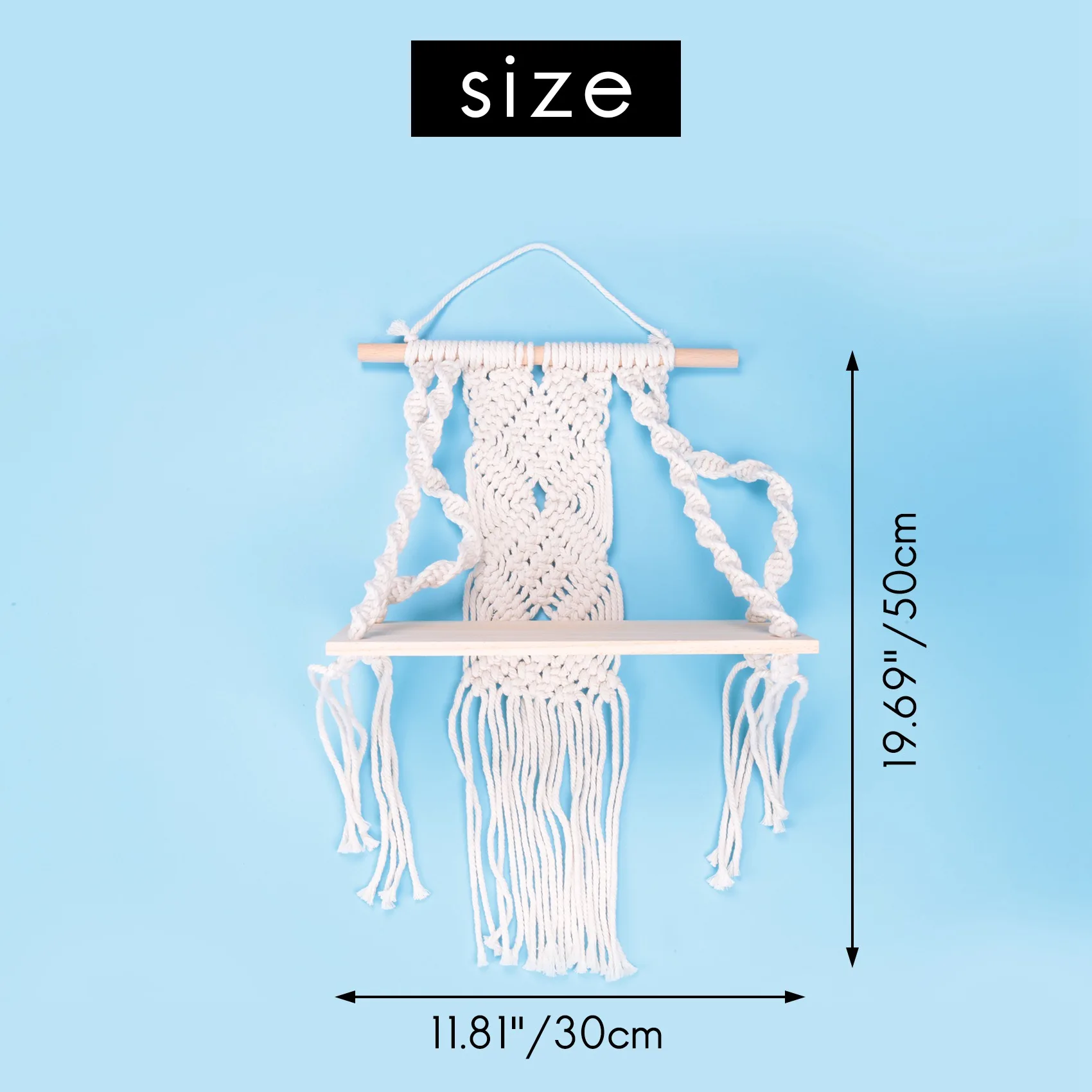 Boho Macrame Wall Hanging Shelf Handmade Woven Tassel Tapestry Rack Wood Floating Storage Hanger for Home Wall Decor