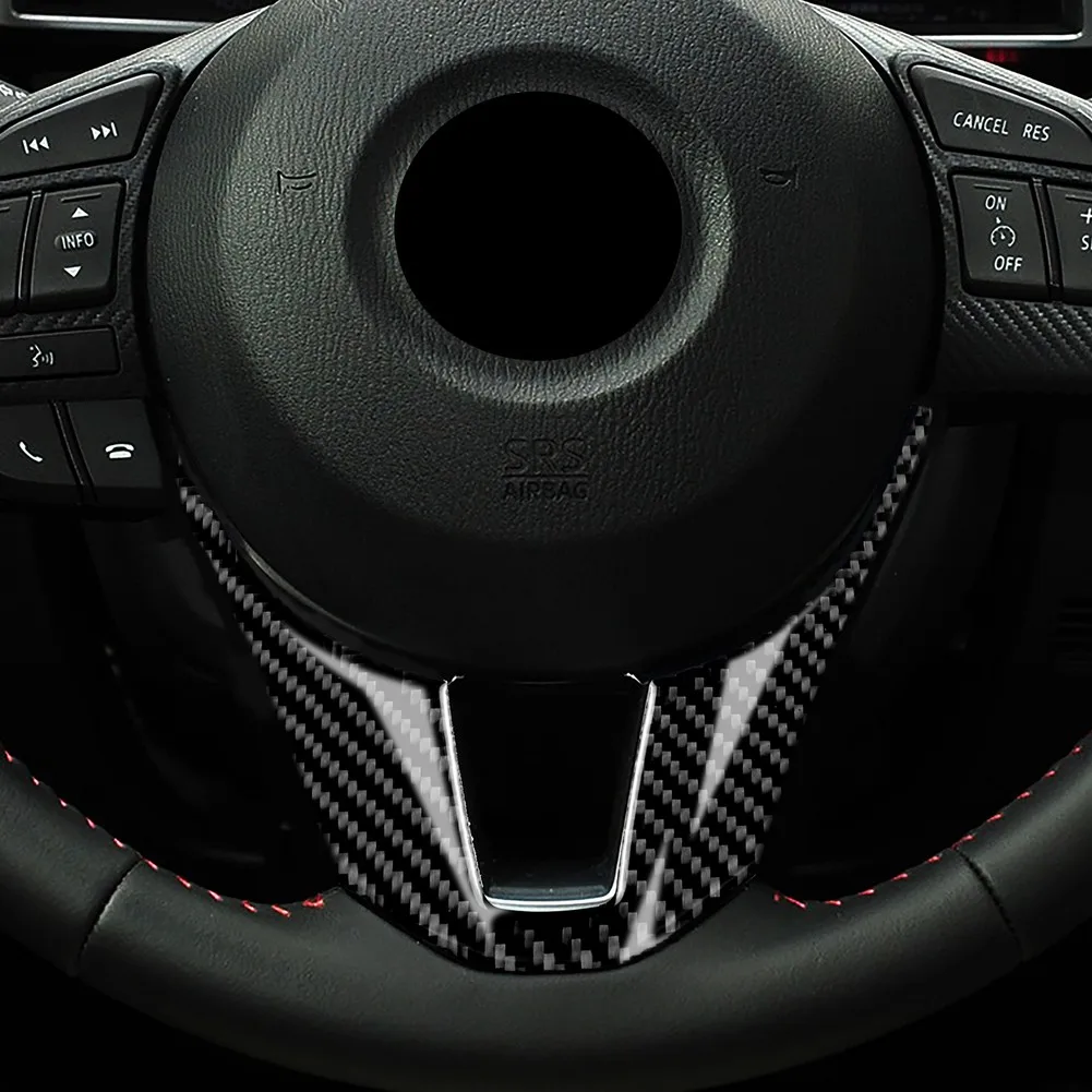 Carbon Fiber Steering Wheel Sticker Compatible with For Mazda 3 Axela 2014 2015 2016 Models Using OEM Reference Points
