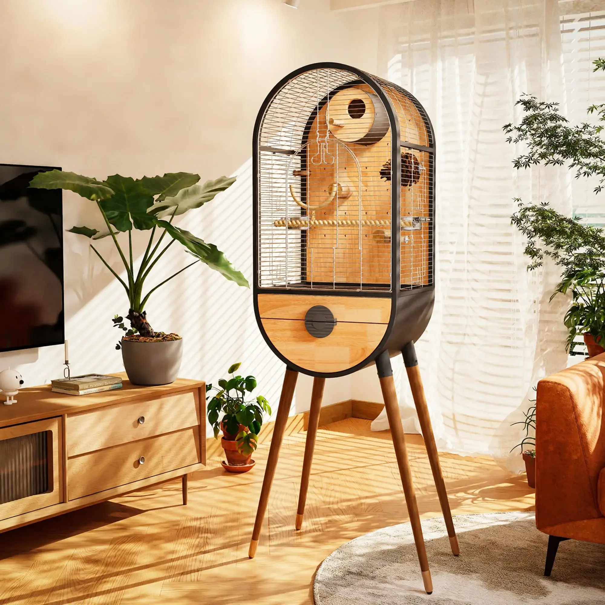 Parrot Bird Cage Eco-friendly Solid Wood Square Box Closure Button Design Small Breeds Can Be DIY Arranged Interior Luxurious