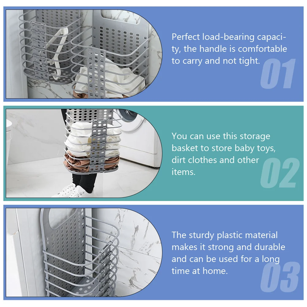 

Comfortable Handle Grey Folding Laundry Basket Hollow Organizer Home Storage Solution Plastic Laundry Basket
