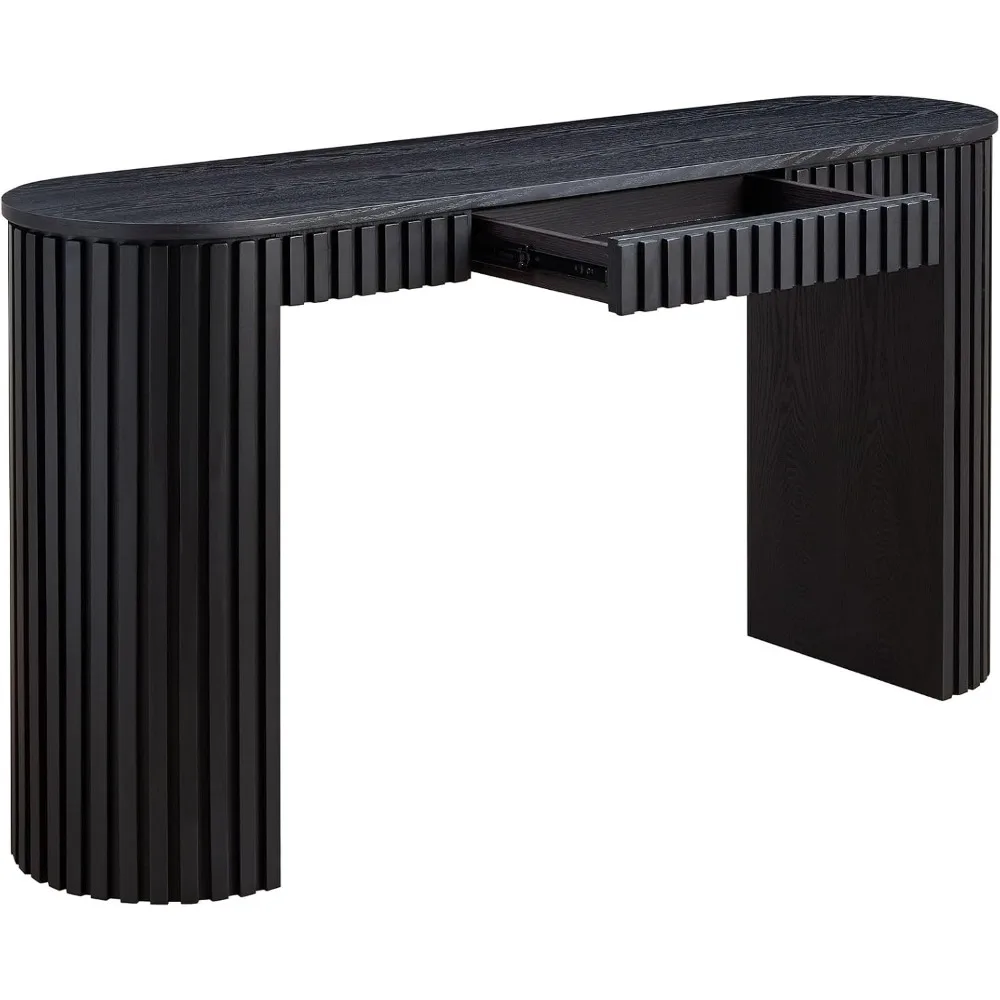 Elegant Curved Console Table with Unique Vertical Stripe Leg Design - Ideal Accent Piece for Entryway, Living Room, Hallway