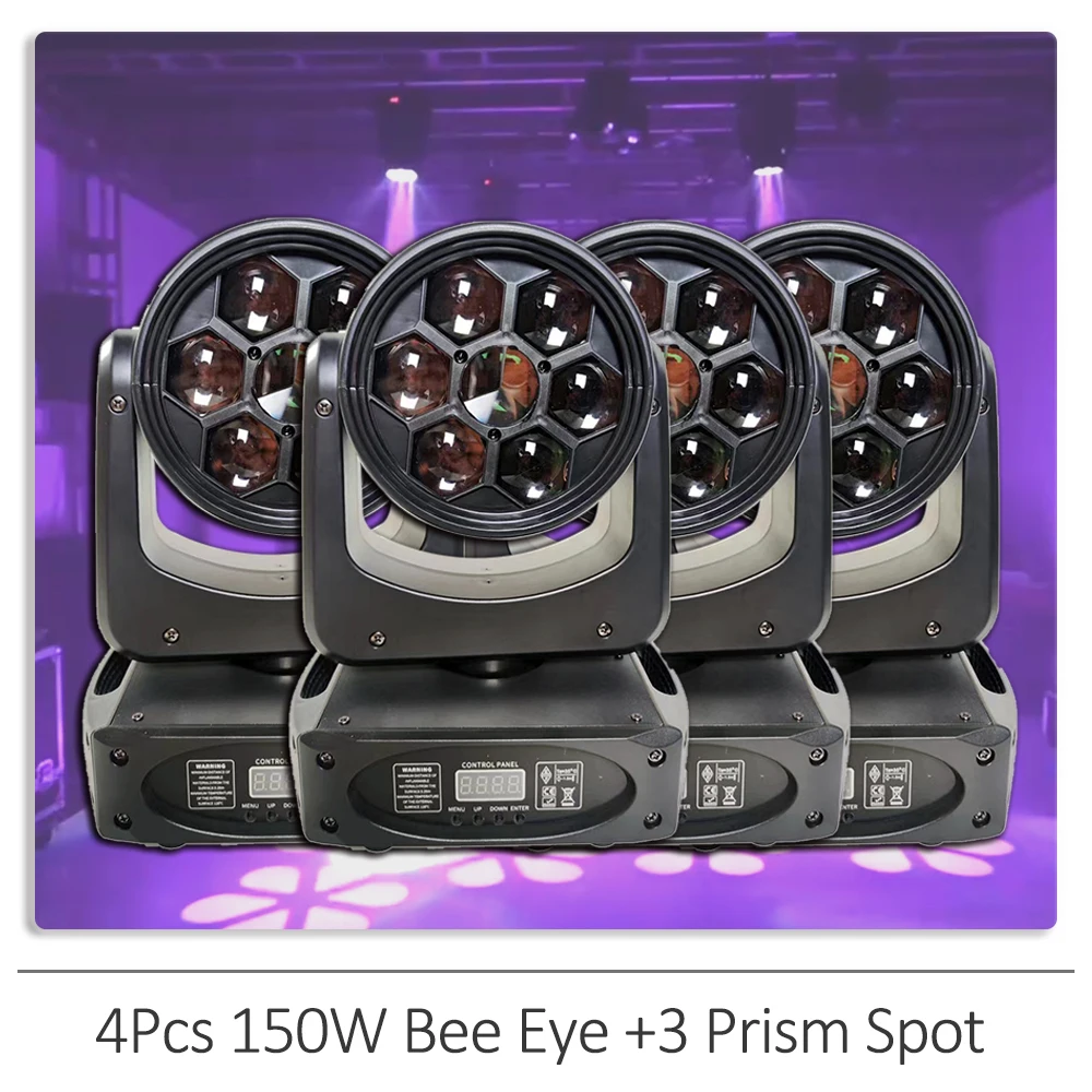 

4Pcs/lot YUER Mini 150W LED Bee Eye + 3 Prism Spot Moving Head Light Dmx Disco Club DJ Bar Lighting Christmas Stage Effect Lamp