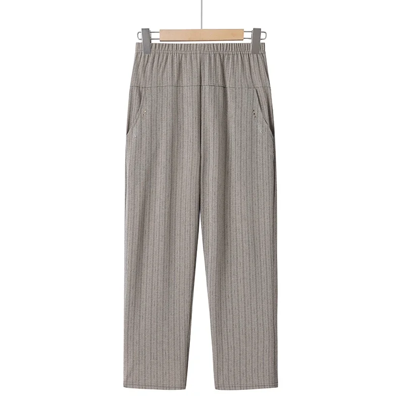 

Women's Summer Thin Elastic Waist Straight Leg Pants Casual Loose Cropped Trousers for Elderly