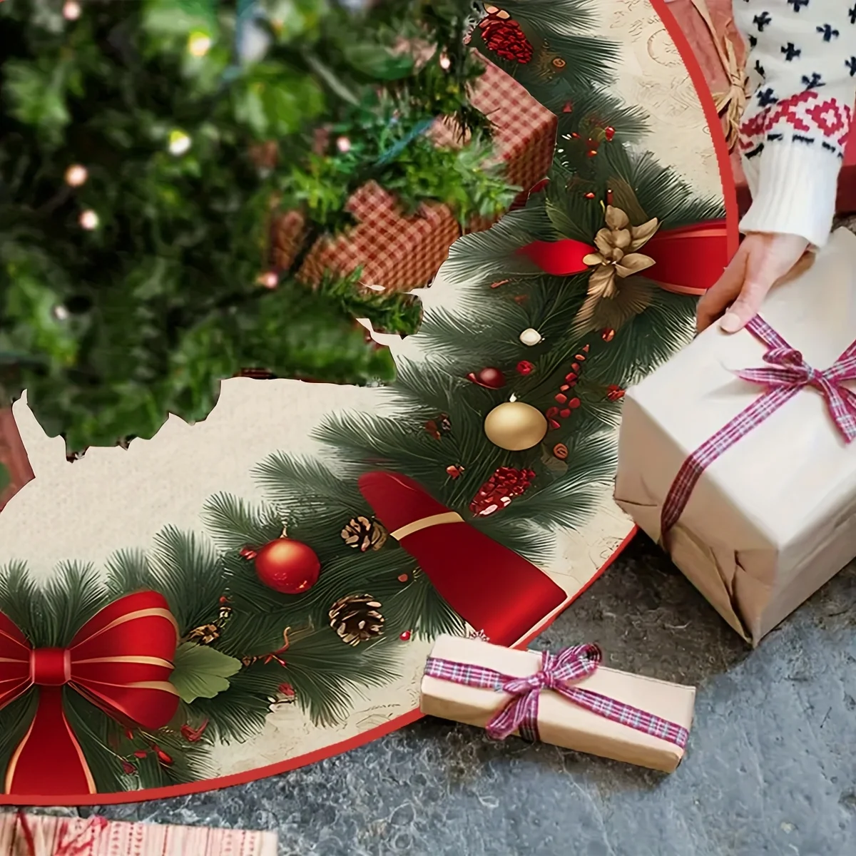 VIKAMA شجرة عيد الميلاد تنورة عيد الميلاد إكليل النمذجة غرفة المعيشة المنزلي عطلة زينة شجرة عيد الميلاد تنورة الوسائد