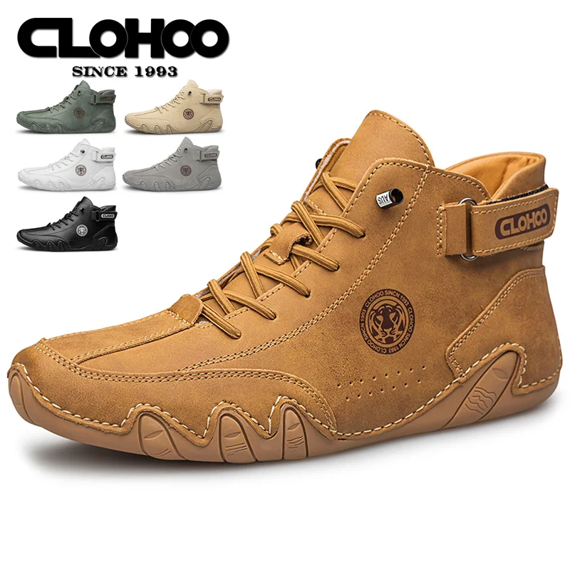 CLOHOO Herren-Sneaker aus PU-Leder zum Schnüren, Schwarz, lässige Wanderschuhe, leicht, bequem, atmungsaktiv, braune Schuhe für Herren