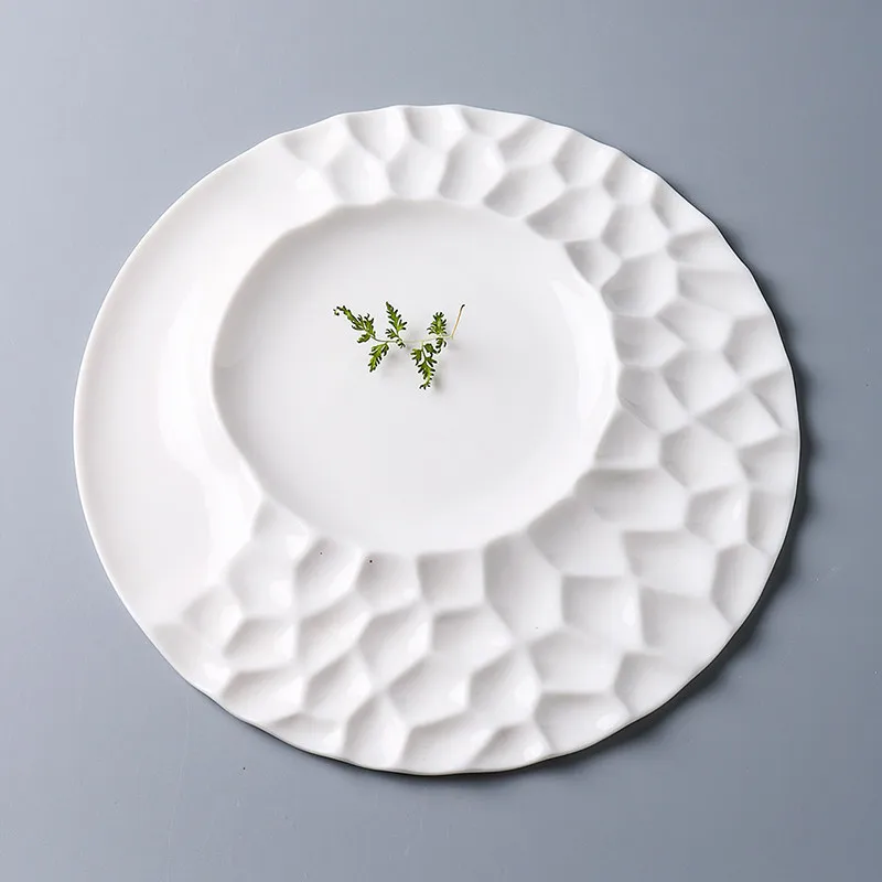 

Creative Western Diamond-shaped Dinner Plate Pure White Ceramic Patterned Round Plate Hotel Restaurant Cooking Bowls Tableware