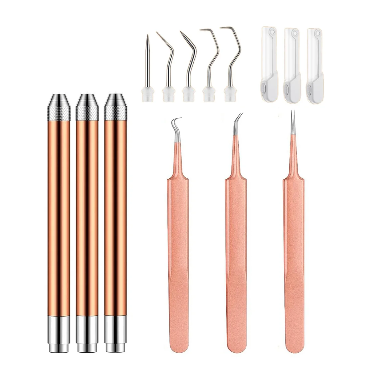 Weeding Tools Set Vinyl with LED Light Set 3 LED Pen with 5 Pin and Hook Lighted Weeding Hook Tweezers for Cutting