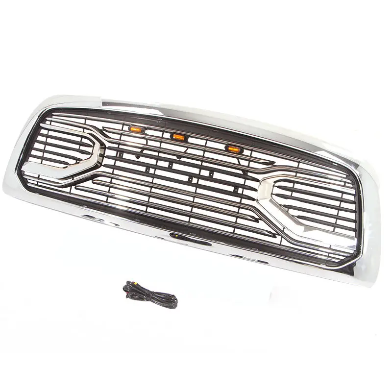 Big Horn Chrome Grille + Replacement Shell With Amber Lights Fit For 2009-2012 Dodge Ram 1500