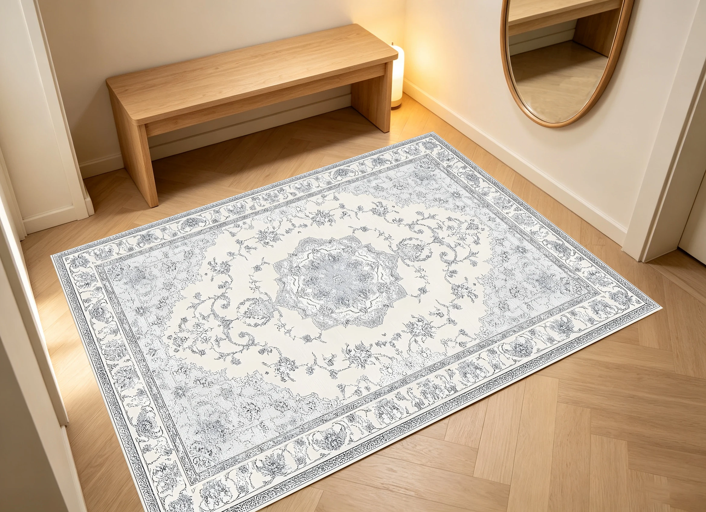 2D Large Rug in Beige-Grey European Retro Pattern, Soft & Skin-Friendly, for Living Room & Bedroom, Enhancing the Space