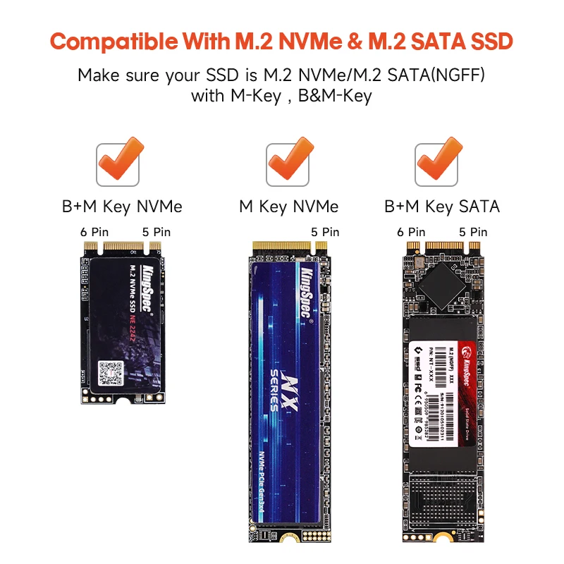 KingSpec M2 NVME NGFF SSD 케이스 USB C 타입 3.1 to SD TF USB 2.0 어댑터 도크, 데스크탑 노트북용 USB 허브, USB C 스플리터