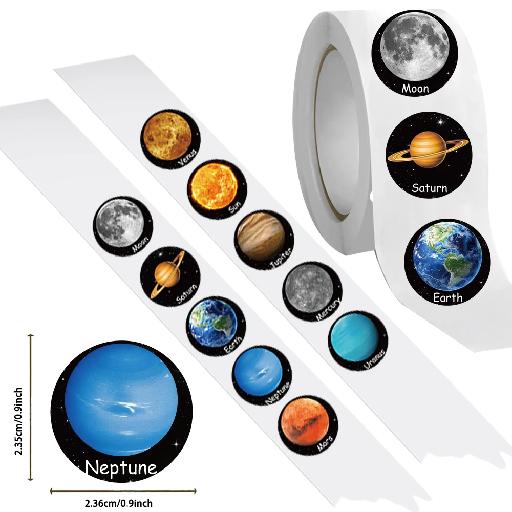 500PCS Solar System Planet Stickers Roll Outer Space Theme Waterproof Vinyl Stationery Diary Water Bottle Decoration Decals Toys