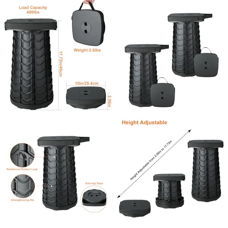 

Upgraded Collapsible Stool, Square Portable Stool, Lightweight Yet More Sturdy with Load Capacity 400lbs, Perfect for Camping F