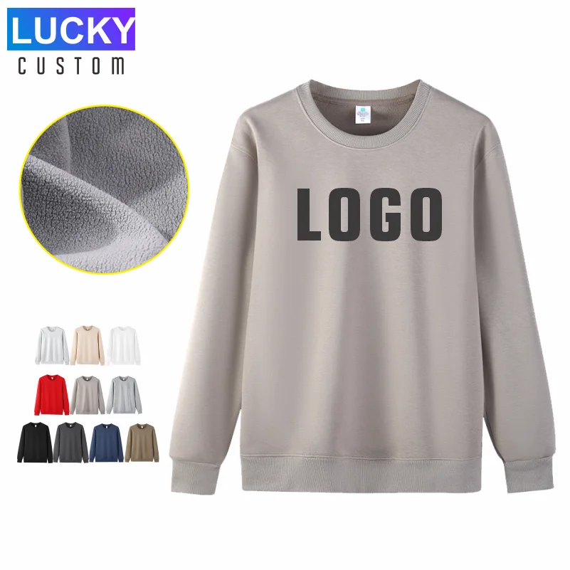 Custom Logo Winter New Men Thickening Warm Tops Round Neck Fashion Long Sleeve Personality Sweatshirts Solid Color Plus Size