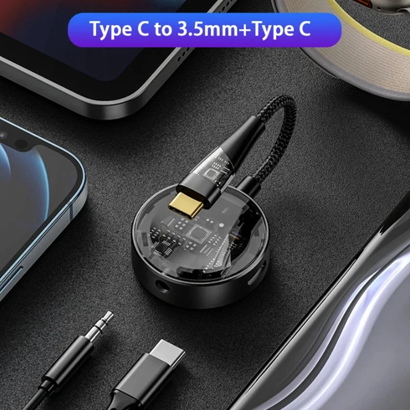 2 In 1 Type C To 3.5 Earphone Adapter Audio Headphone Charging PD60W Fast Charging For Huawei Samsung Xiaomi Easy To Use