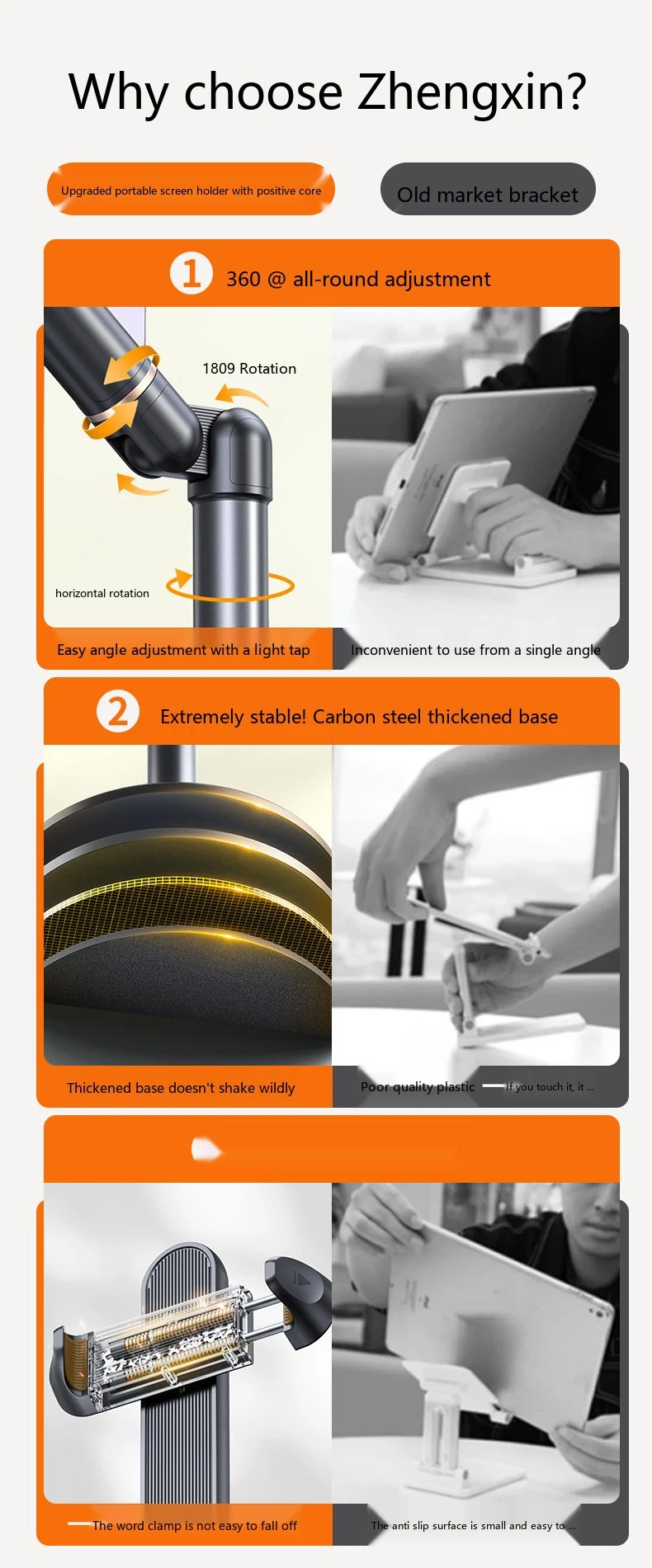 Legierungs-Handyhalter für den Schreibtisch, 360° verstellbar ° Rotierender Anti-Shake-Halter für Live-Streaming und Gaming – Detail 2