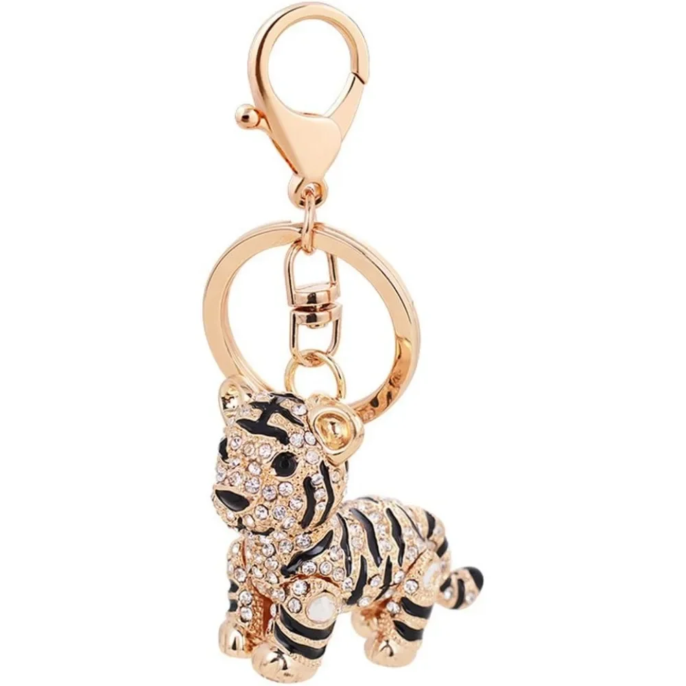 For Keychain Keyring Cute Tiger Metal Bling Crystals Rhinestone Keyfob Charm Pendant for Handbags,Keychain, White