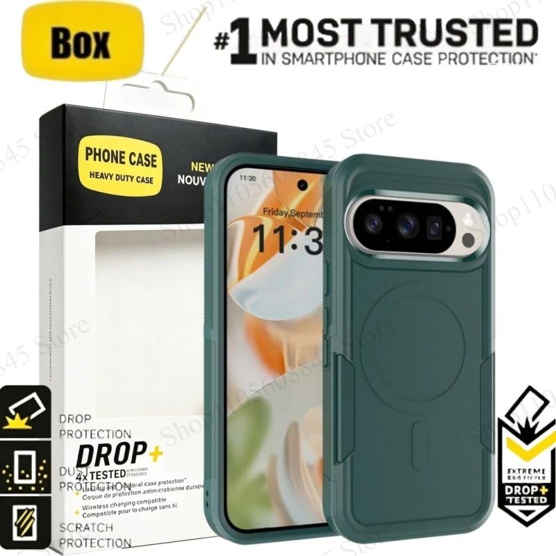 Robuuste militaire kwaliteit schokbestendige magnetische hoes voor Google Pixel 11 10 9 Pro XL, met dubbele laag, draadloze oplader, anti-val bescherming
