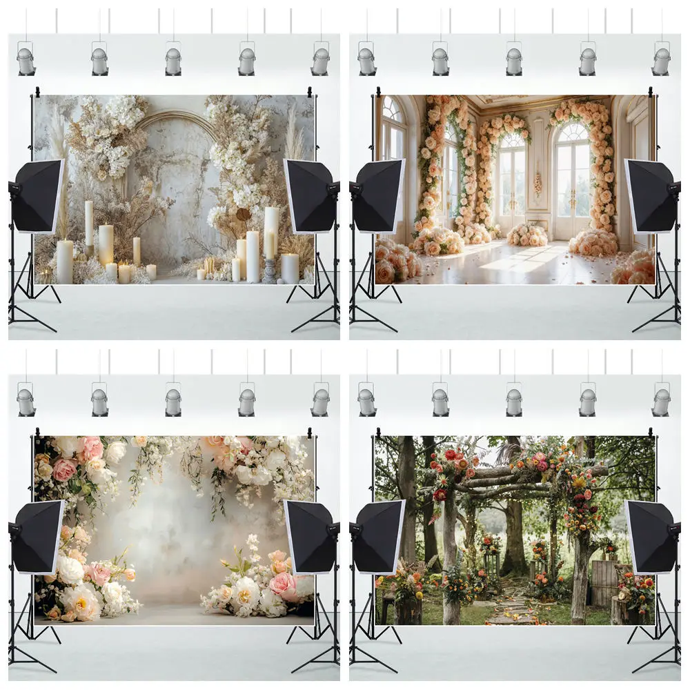 Romantic Wedding Backgrounds For Photographs Flowers Trees Chairs Candles Decorative Backdrop Wedding Decoration Photobooth