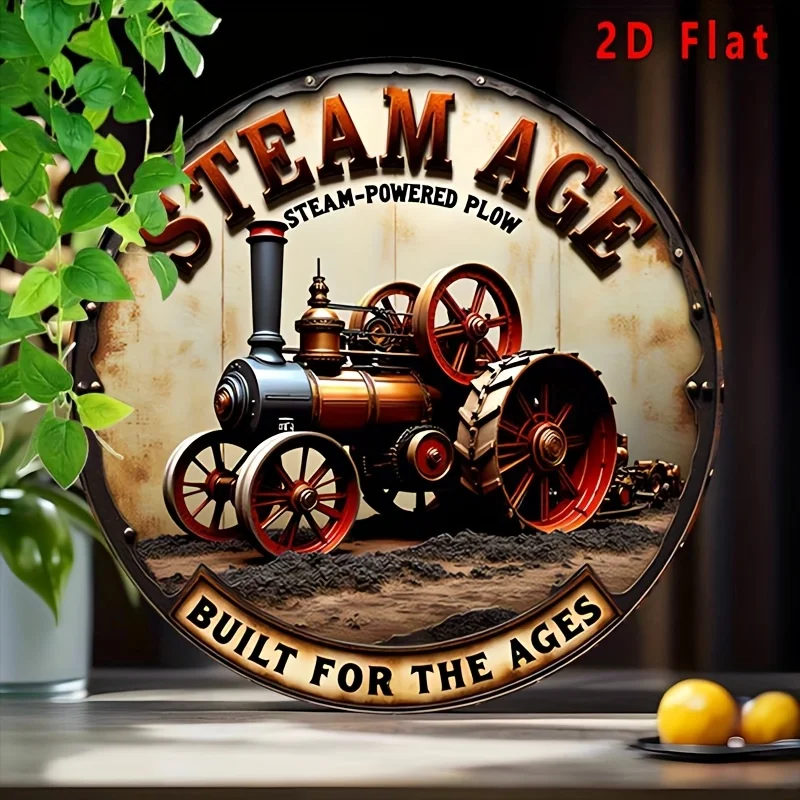 2D Flat - Vintage Steam Age Tractor Metal Sign | Rustic Aluminum Wall Art | 7.8x7.8