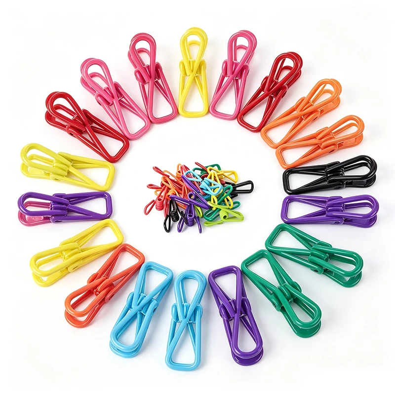 10PCS Multi Colored Stainless Steel Clips Multi-Purpose Colorful Metal Sealing PVC-Coated Clips Bread Sealing Clothes Documents