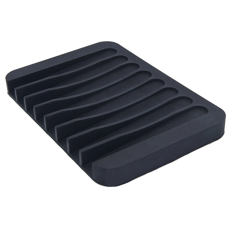 6 Pack Silicone Shower Soap Dish Set, Soap Saver Holder, Rectangle Concave Black