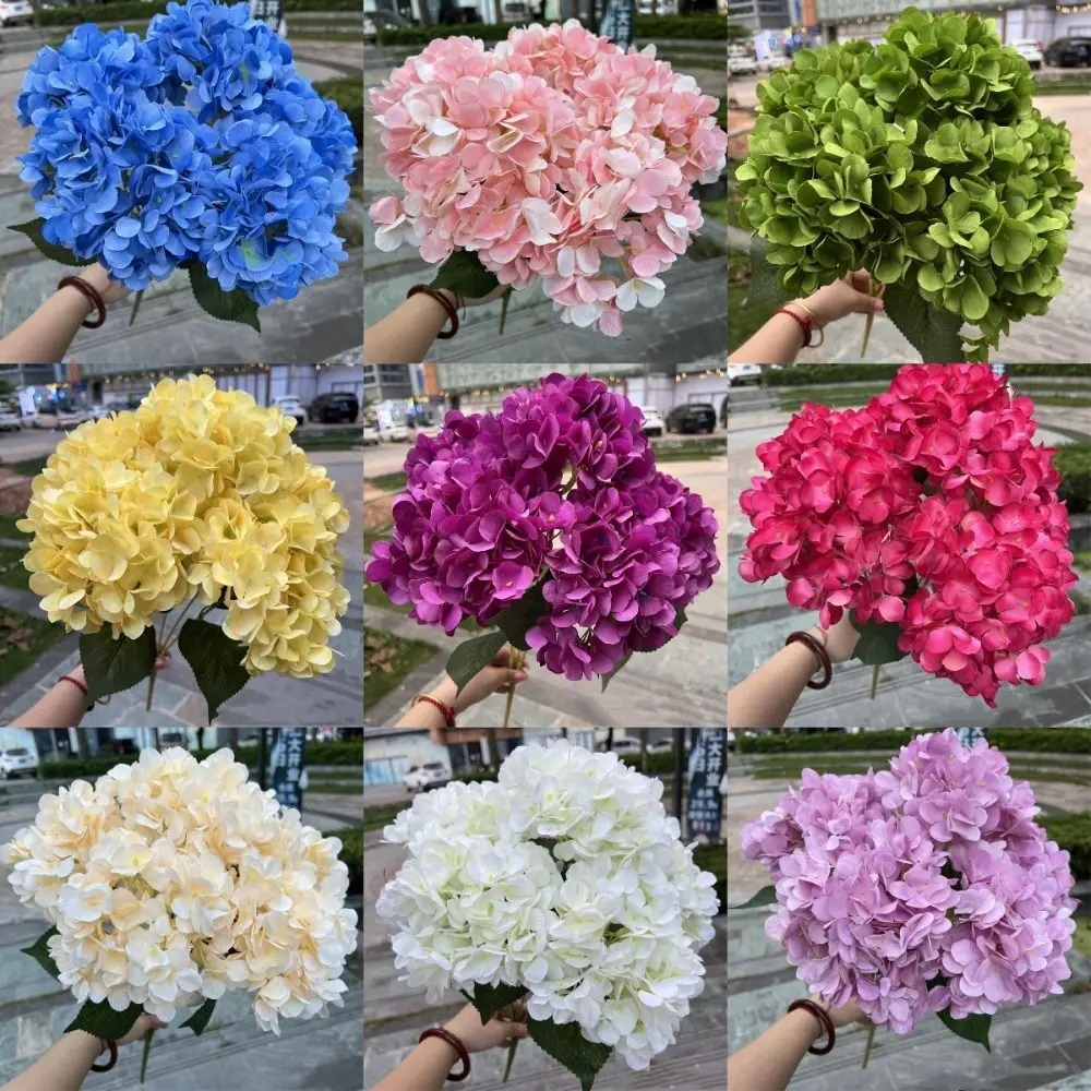 5 têtes de grandes fleurs artificielles en soie d'hortensia, bouquet DIY pour mariage, fête, décoration intérieure, accessoires d'arrangement floral simulé