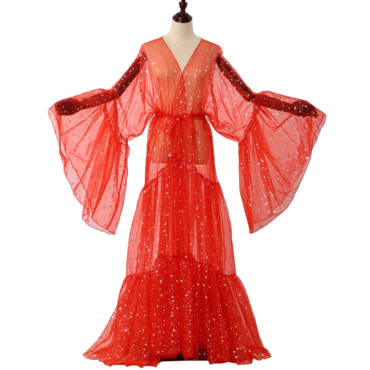 معطف فستان نسائي كبير الحجم للحفلات على الطراز القوطي لامع سحب الملكة الأورجانزا للهالوين كوكتيل بأكمام واسعة فستان الأداء