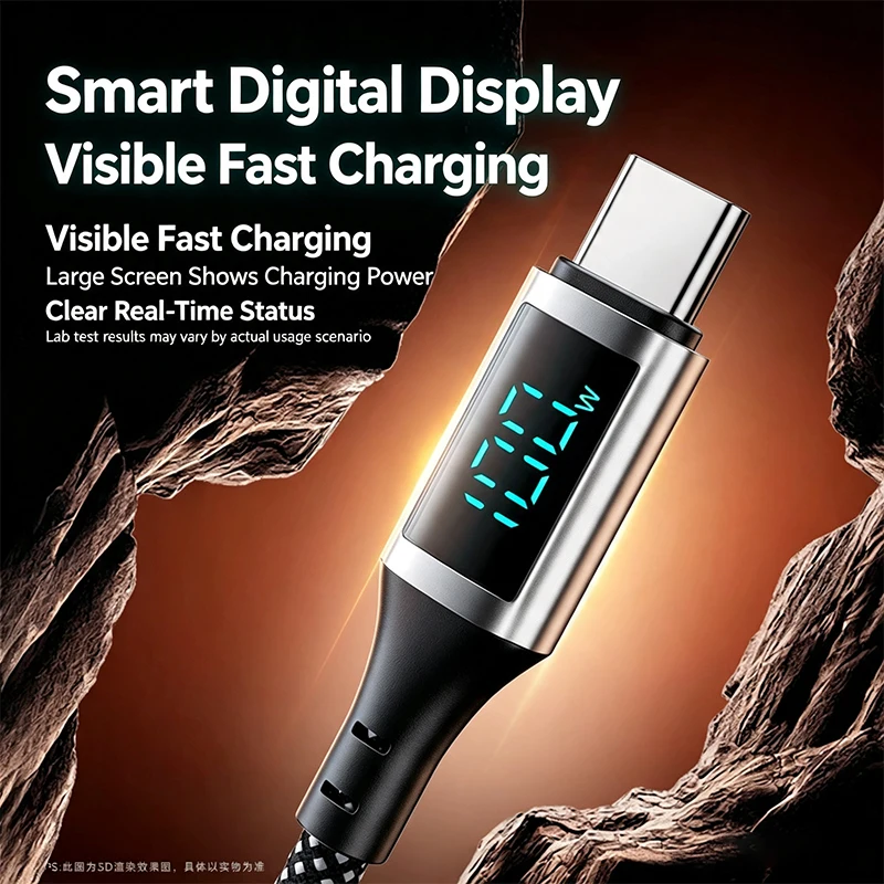 Super Fast Charge Cable 6A 100W USB To C and C To C Nylon Data Cord For Xiaomi Redmi Samsung With Led Digital Display Cable