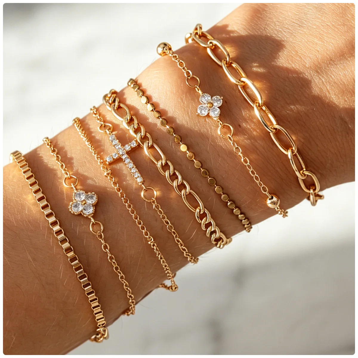 Bracelet Upgraded Gold Fine Chain Multi Layer Stackable Rhinestone Flower Retro Alloy For Women Daily Commute Wear Chic Jewelry