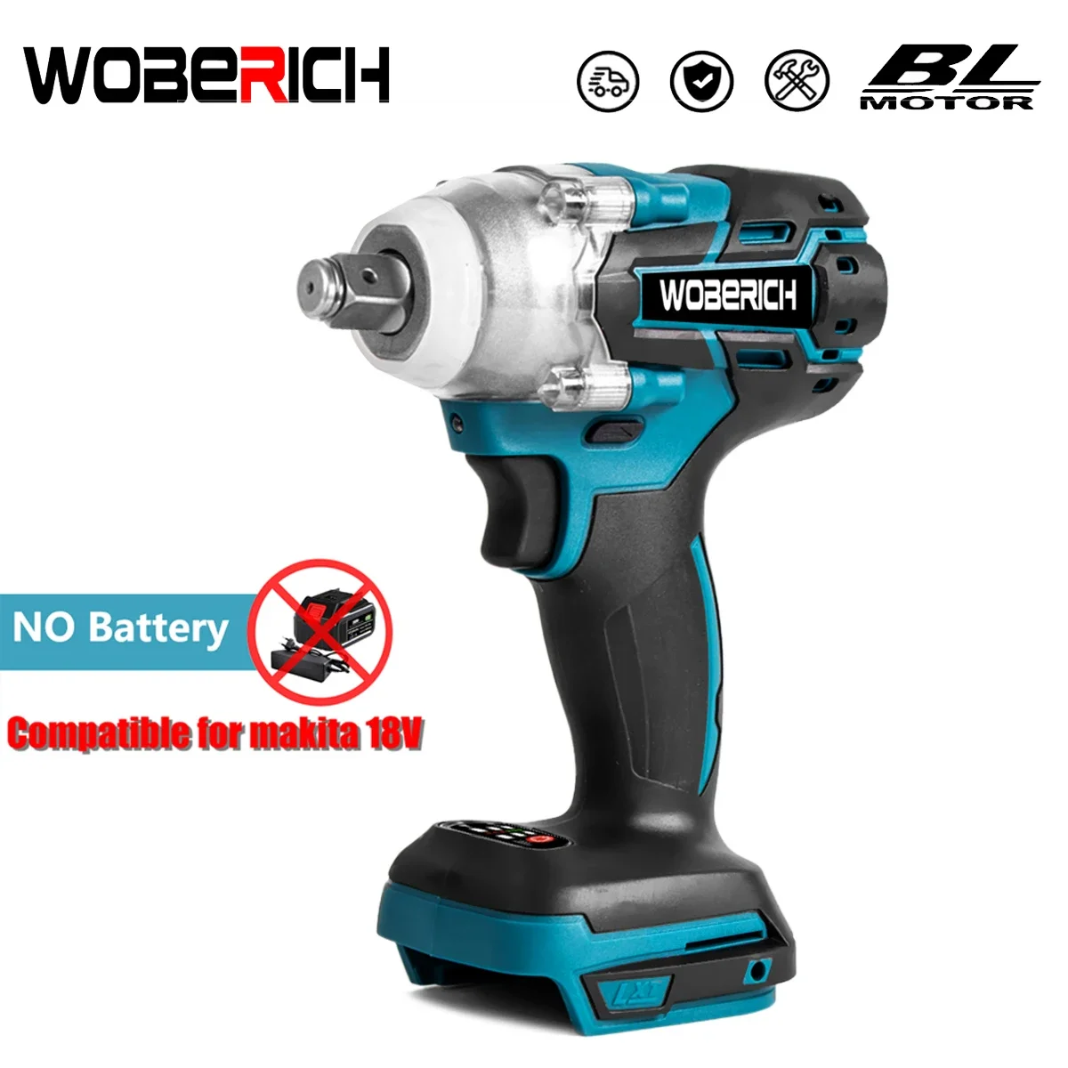 18V Brushless Cordless Electric Impact Wrench Rechargeable 1/2 inch Wrench Power Tools Compatible for Makita 18V Battery