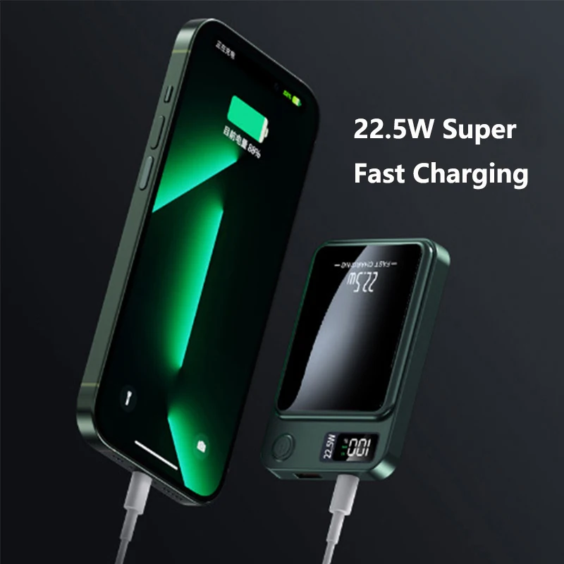 Bezprzewodowy magnetyczny powerbank 20000 mAh 22,5 W Szybkie ładowanie iPhone 16 15 14 13 2 Samsung Huawei Xiaomi Powerbank Pierścień magnetyczny