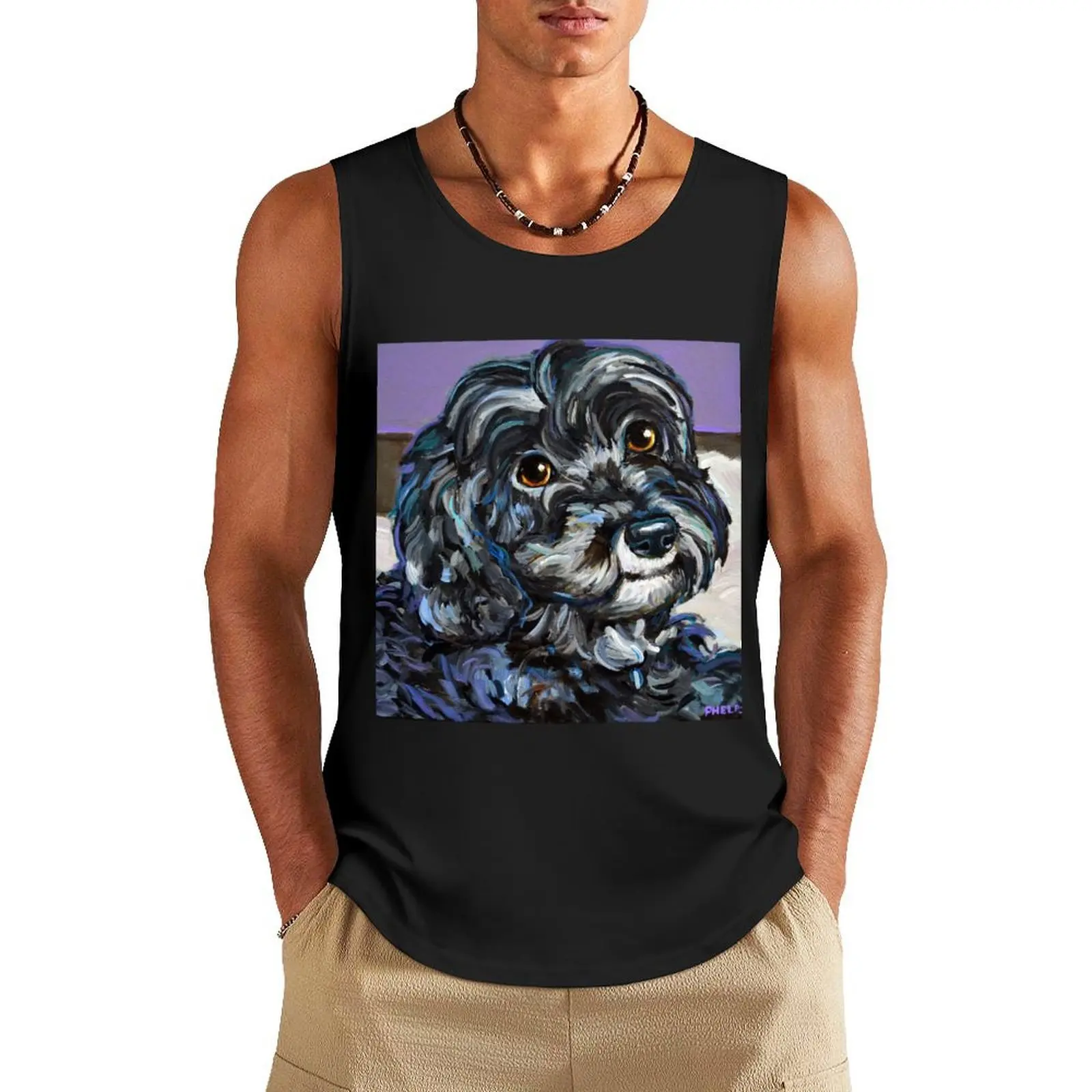 

Cute and Cozy Schnoodle by Robert Phelps Tank Top summer Men's tops Men's gym articles Short sleeve plain t-shirt