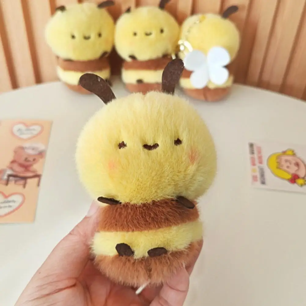 Cute Little Bee Plush Keychain Kawaii Stuffed Animal Bag Pendant Fluffy Honeybee Keyring Charm Gift for Girls
