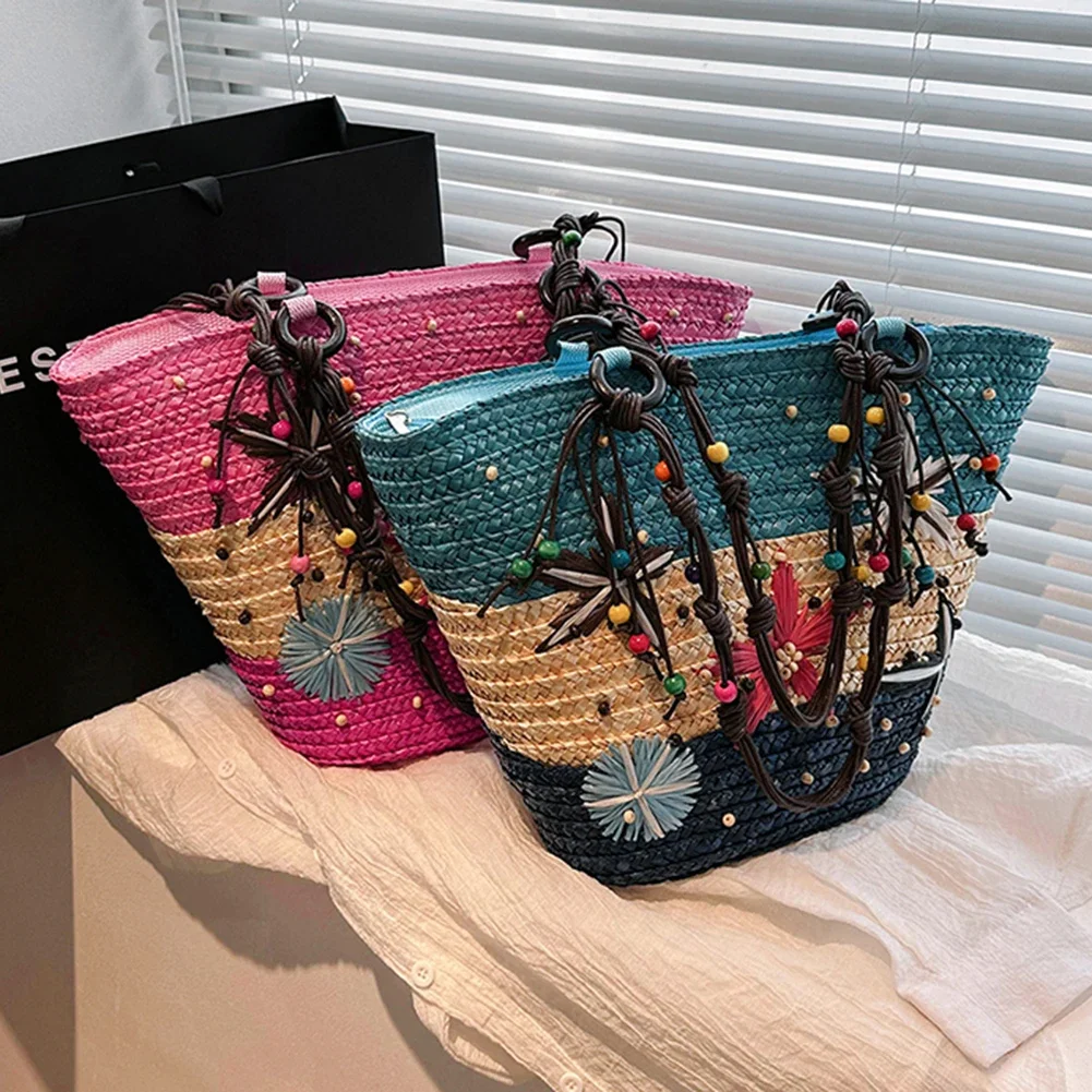 Starfish Hand-Woven Bag Hand-embroidered Beaded Bohemian Straw Bag Summer Fashion Casual Simple Elegant for Travel Vacation
