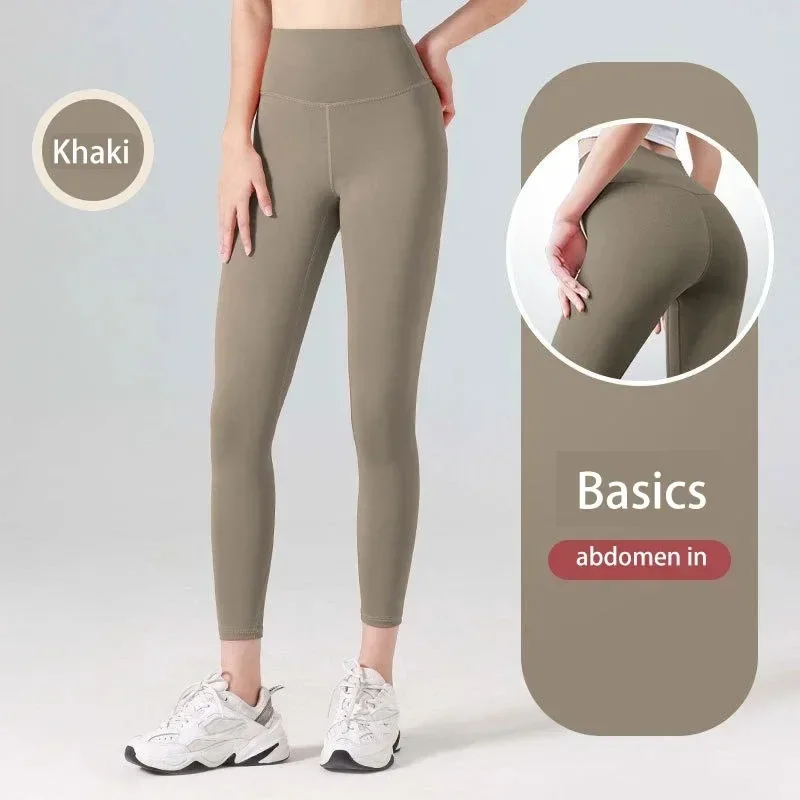 Cor sólida cintura alta respirável leggings femininas levantar nádegas respirável senhoras calças compridas sexy umidade-wicking calças confortáveis