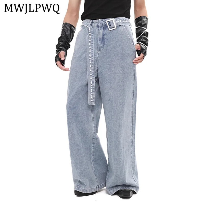 

MWJLPWQ Niche Design Summer Straight Belt Jeans Men's High-end Loose Autumn Streetwear New Casual Wide-leg Trousers Trendy 11235