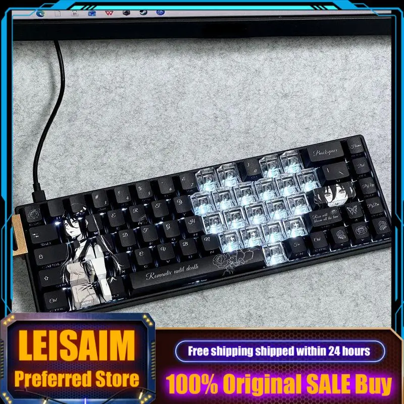 Black Rose Theme Keycaps PBT Thermal Sublimation Mechanical Keyboard PC Gaming Keyboard Collection Gifts Customized Keycaps