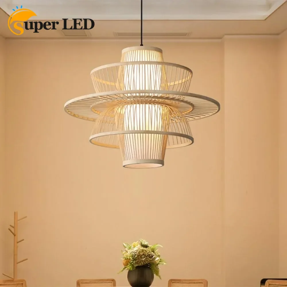 

Hanging Lamps Adjustable Bamboo Pendant Lighting Bamboo Art Hanging Lights Modern Industrial Dining Room Decor Shade Chandeliers