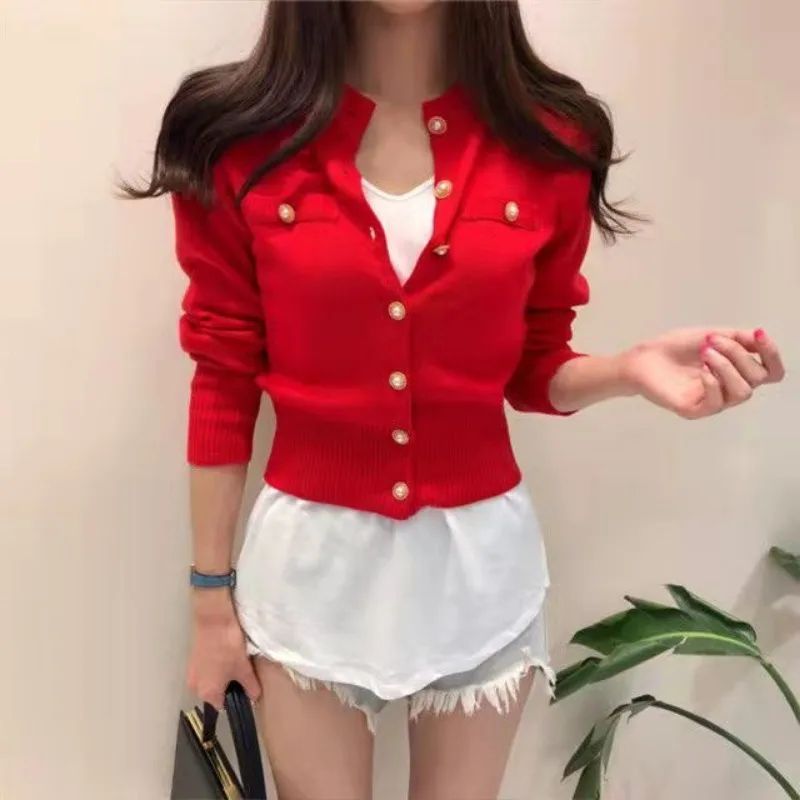 

Knitted Sweater Women Cardigans Long Sleeve Stand Collar White Knit Sweater Cardigan Women Tops Sweaters Sueters De Mujer Q719