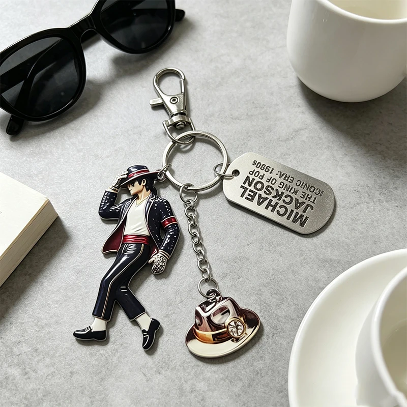 2026 Michael Jackson Schlüsselanhänger Klassischer Tanzkönig Anhänger Schlüsselring Mode Sänger Schlüsselkette Kreatives Geschenk für Männer Frauen – Detail 4
