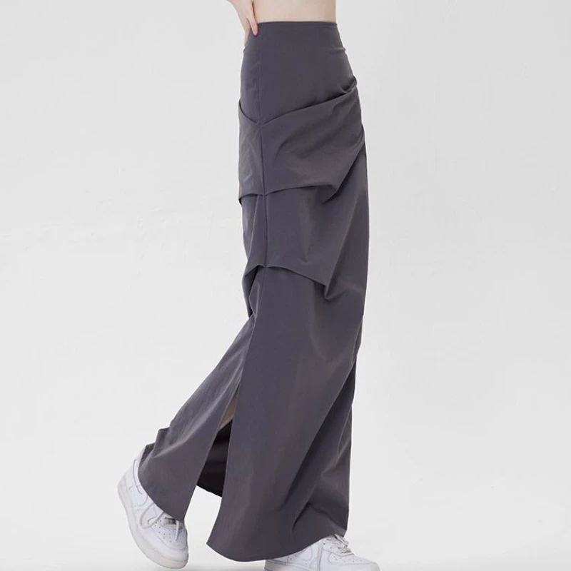 우아한 분위기의 A 워드 오버 스커트, 툴링 사이드 슬릿 롱 스커트, 용수철 여름 패션 통근자 여성 원피스