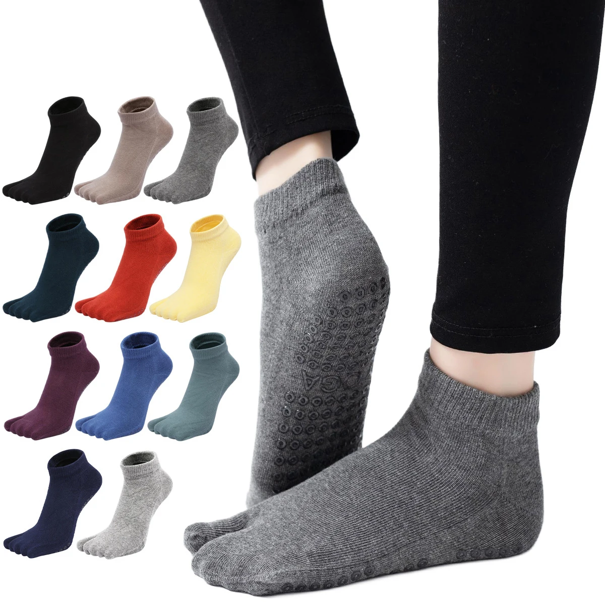 

Ladies Two Toe Non-Slip Yoga Socks Cotton Pilates Socks for Women Barre Ballet Dance Fitness Breathable Trampoline Sports Sock