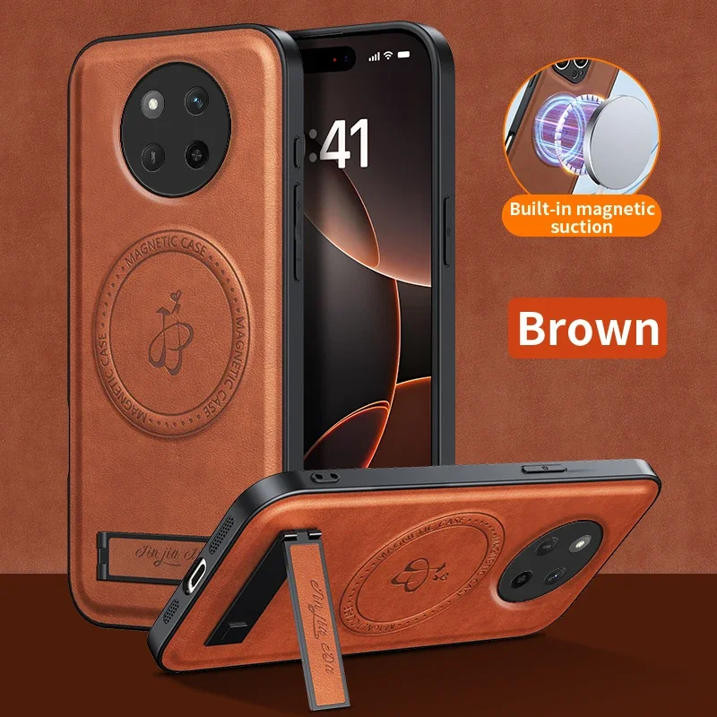 Business Leather Magsafe Magnetic Holder Phone Case for Honor Magic 7 Pro 6 5 Lite Charge Shockproof Full Camera Fundas Cover